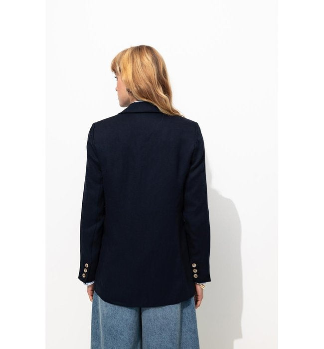 Blazer Croisé Unie Femme - Bleu Uni Fonce
