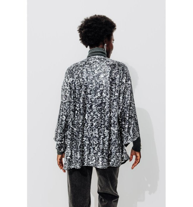Veste Kimono à Paillettes - Noir Imprime