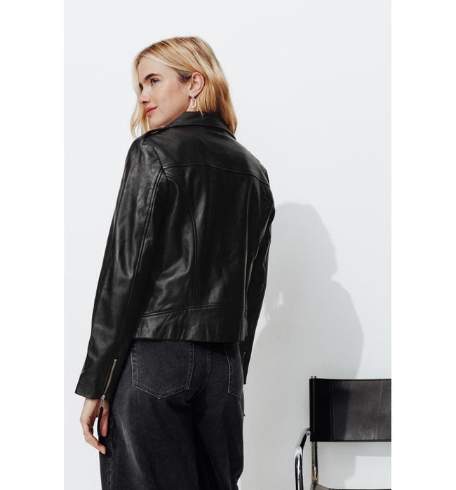 Blouson en Cuir Femme - Noir Uni Fonce