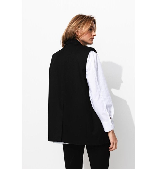 Blazer sans Manches Femme - Noir Uni Fonce