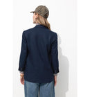 Veste de Tailleur Lin Mélangé - Bleu Uni Fonce