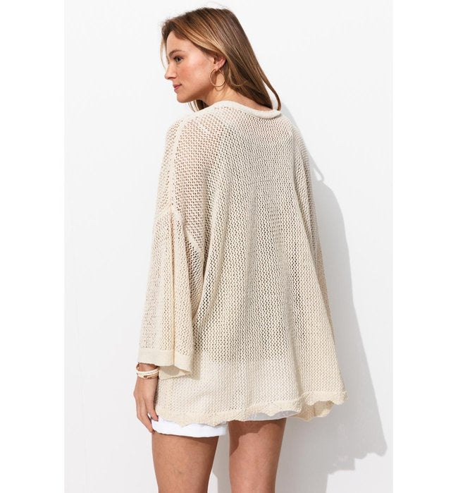 Kimono en Maille Ajourée - Naturel Uni Clair
