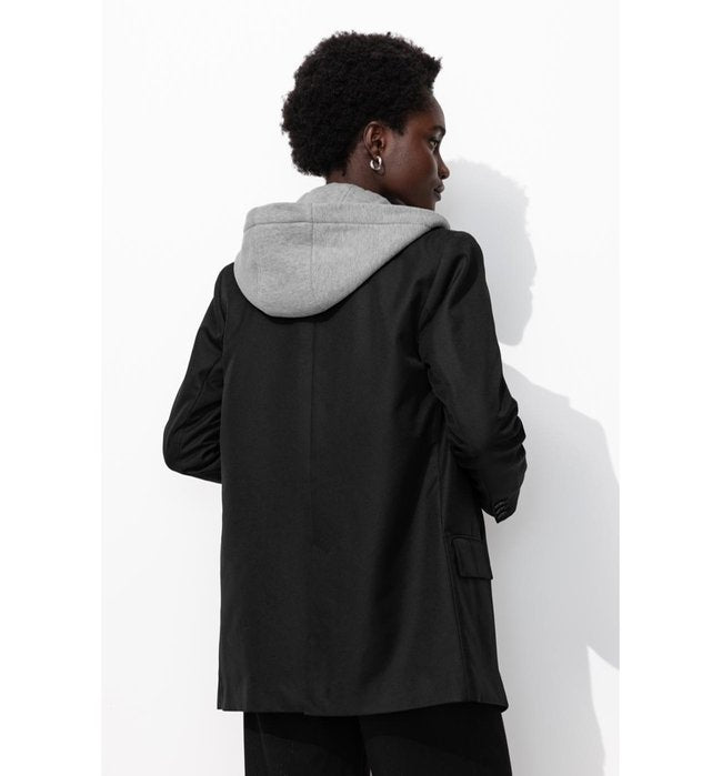 Veste de Tailleur à Capuche - Noir Uni Fonce