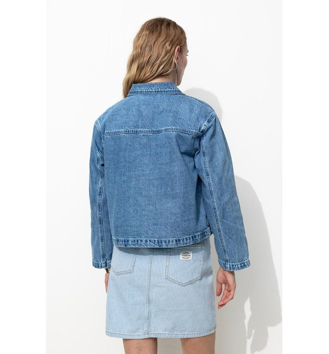 Veste en Jean Cropped Femme - Jeans Uni Fonce