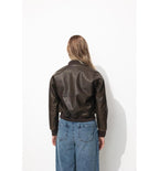 Chaqueta bomber sintética para mujer, color liso, marrón oscuro