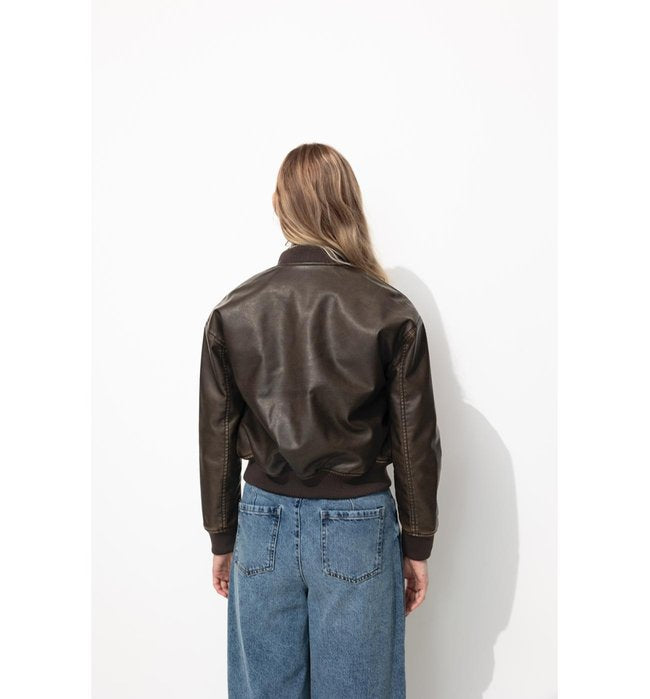 Bomber en Simili Femme - Marron Uni Fonce