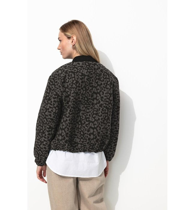 Bomber Jacquard Léopard Femme - Gris Uni Fonce
