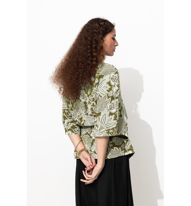 Veste Kimono Imprimée Femme - Kaki Uni Fonce