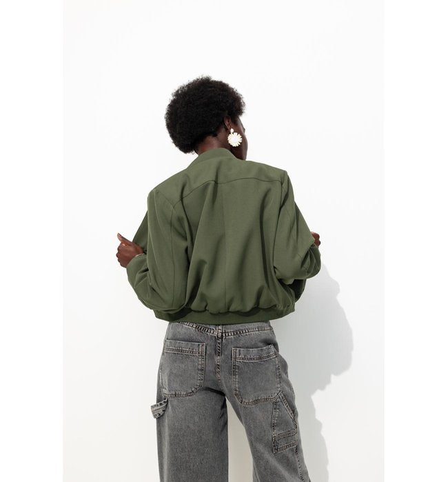 Bomber Épaulé Uni Femme - Kaki Uni Fonce