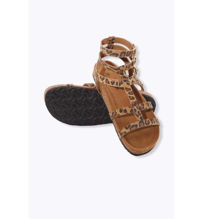 Sandales Léopard en Cuir Femme - Grège Imprime
