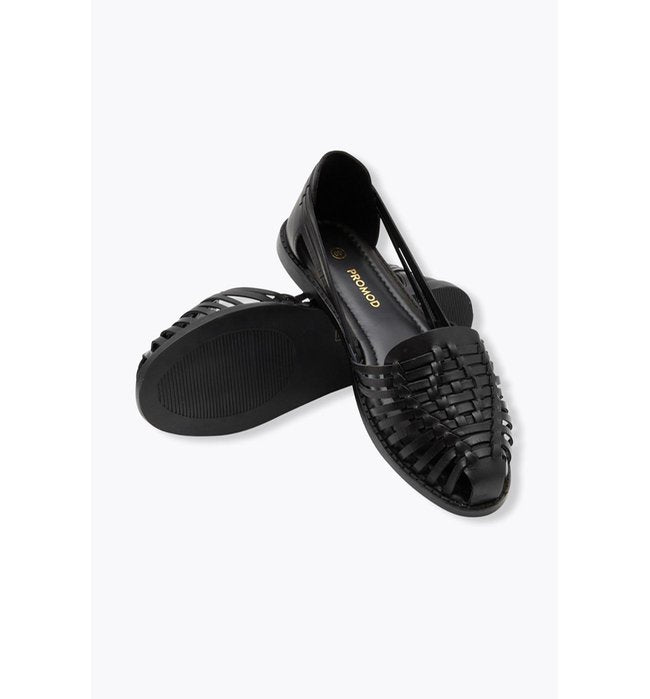 Sandales Plates en Cuir Femme - Noir Uni Fonce