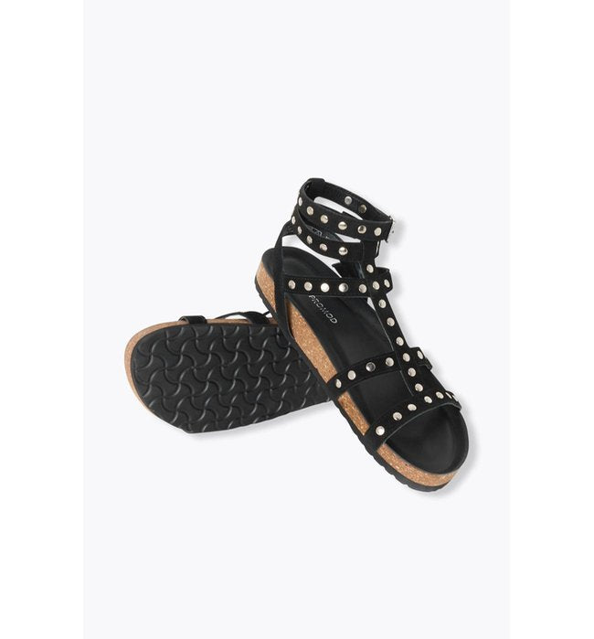 Sandales en Cuir Clouté Femme - Noir Uni Fonce