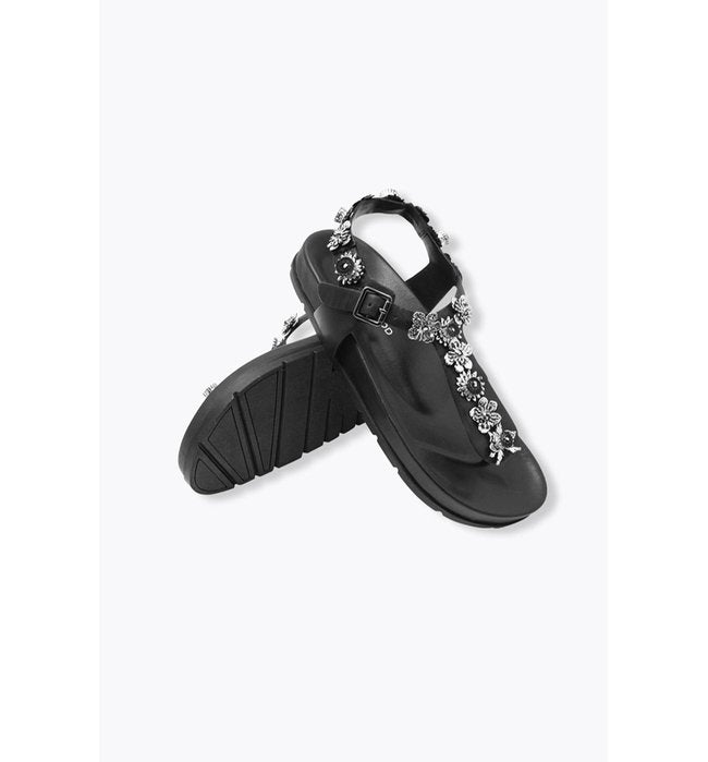 Sandales-tongs Bijoux en Cuir - Noir Uni Fonce