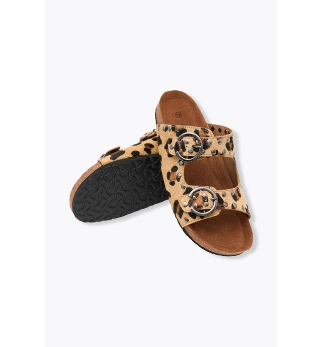 Sandales Léopard en Cuir Femme - Grège Imprime