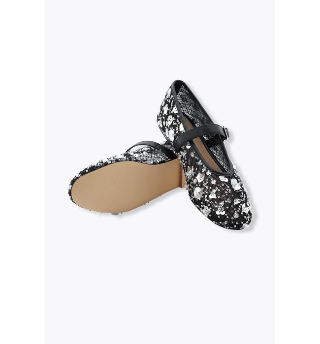 Ballerines à Sequins Femme - Noir Uni Fonce