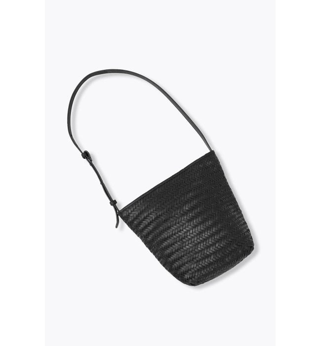 Sac Seau en Cuir Tressé Femme - Noir Uni Fonce