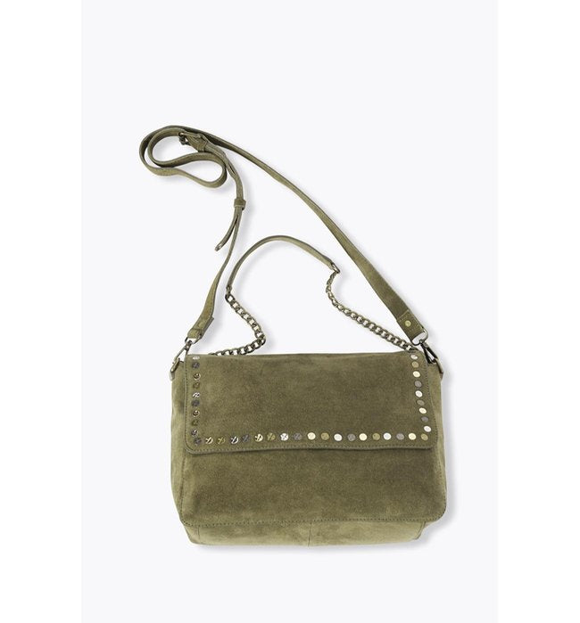 Sac en Cuir Suédé Clouté - Kaki Uni Fonce