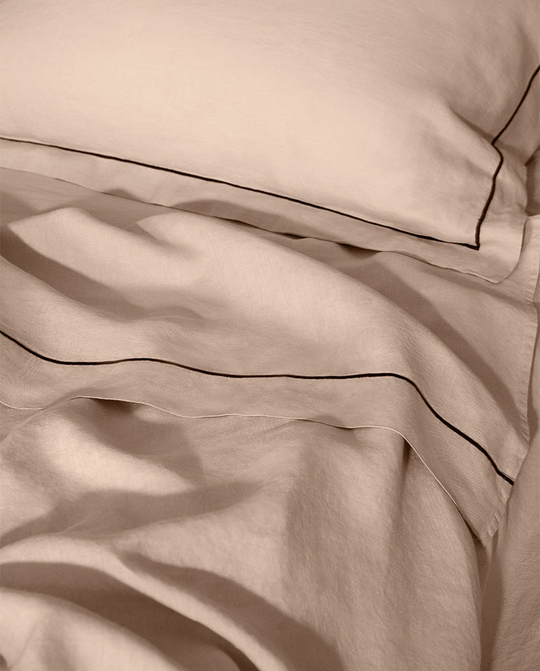 Drap Plat - Lin - Finition Bourdon - Moka Liseré Noir