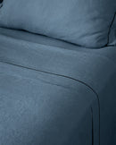 Drap Plat - Lin - Finition Bourdon - Bleu Horizon Liseré Noir