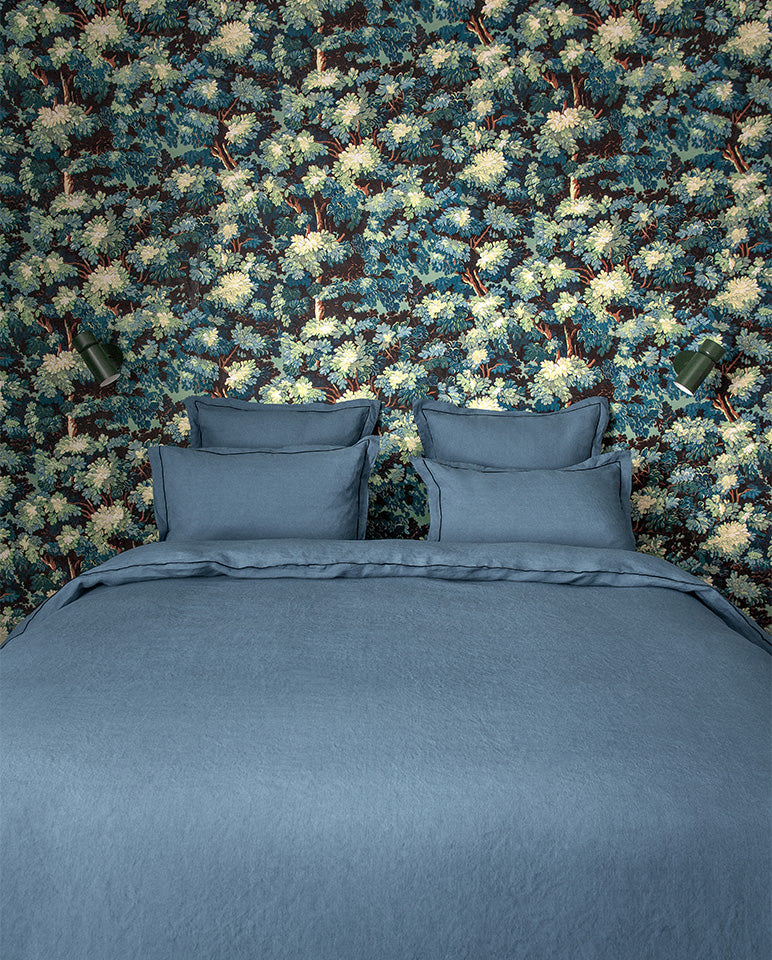 Drap Plat - Lin - Finition Bourdon - Bleu Horizon Liseré Noir