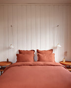 Drap Plat - Lin - Finition Bourdon - Terracotta Liseré Noir