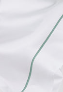 Drap Plat - Percale De Coton - Finition Bourdon - Blanc Liseré Bleu Givré