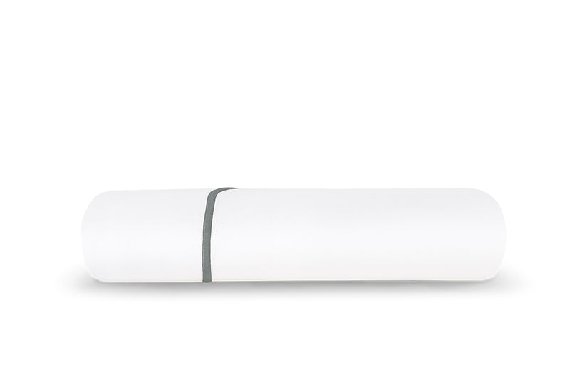 Drap Plat - Percale De Coton - Finition Bourdon - Blanc Liseré Gris