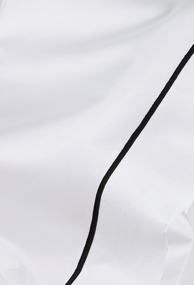 Drap Plat Percale De Coton - Finition Liseré - Blanc Bourdon Bleu Givré