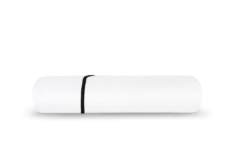 Drap Plat Percale De Coton - Finition Liseré - Blanc Bourdon Bleu Givré