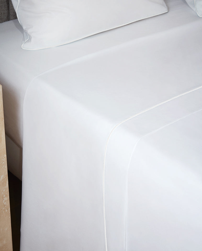 Drap Plat Percale De Coton - Finition Liseré - Blanc Bourdon Blanc