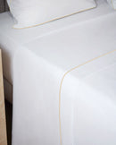 Drap Plat - Percale De Coton - Finition Bourdon - Blanc Liseré Écru