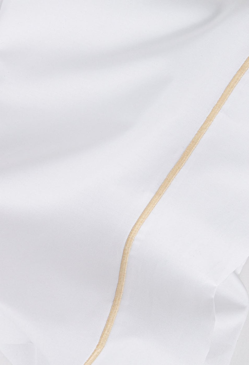 Drap Plat - Percale De Coton - Finition Bourdon - Blanc Liseré Écru
