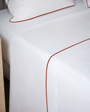 Drap Plat - Percale De Coton - Finition Bourdon - Blanc Liseré Rouge Basque