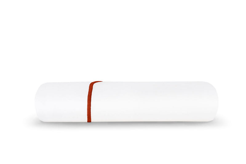 Drap Plat - Percale De Coton - Finition Bourdon - Blanc Liseré Rouge Basque