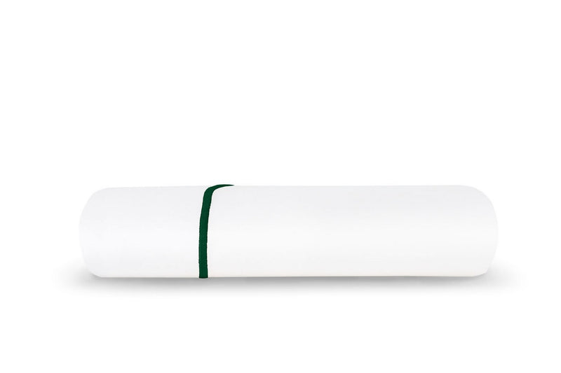 Drap Plat - Percale De Coton - Finition Bourdon - Blanc Liseré Vert Anglais