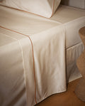 Drap Plat - Percale De Coton - Finition Bourdon - Ecru Liseré Brun Acquilain