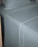 Drap Plat - Percale De Coton - Finition Bourdon - Gris Liseré Blanc