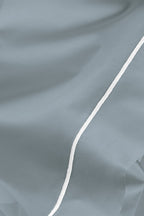 Drap Plat - Percale De Coton - Finition Bourdon - Gris Liseré Blanc