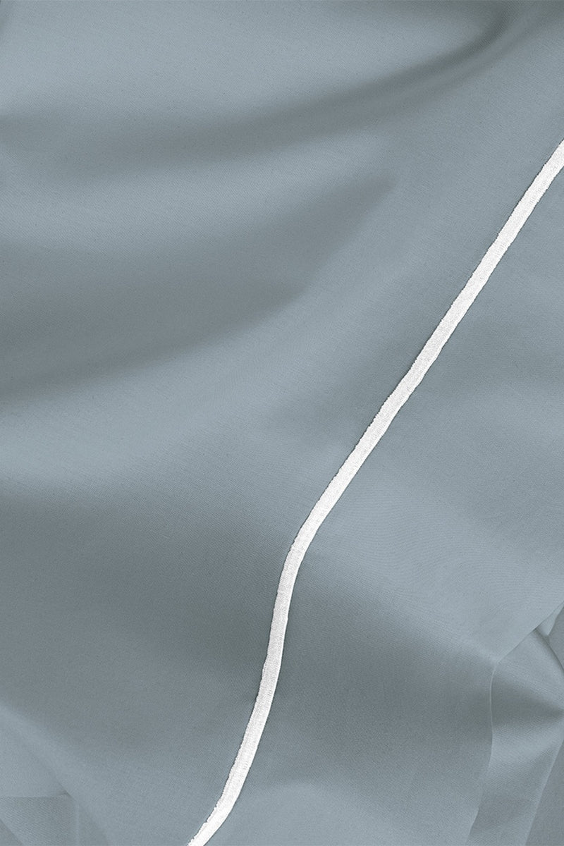 Drap Plat - Percale De Coton - Finition Bourdon - Gris Liseré Blanc