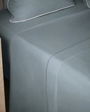 Drap Plat - Percale De Coton - Finition Bourdon - Gris Liseré Gris