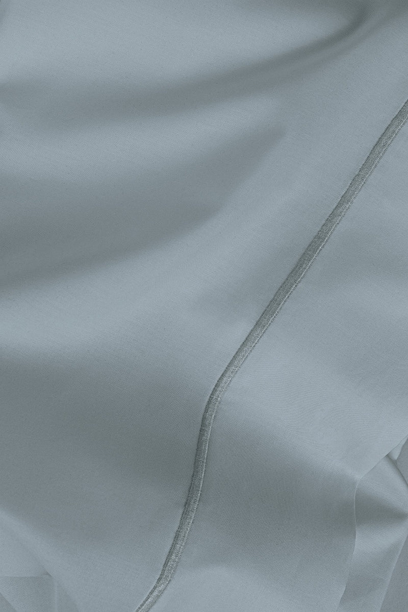 Drap Plat - Percale De Coton - Finition Bourdon - Gris Liseré Gris