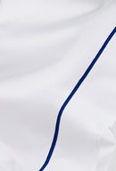 Drap Plat - Percale De Coton - Finition Bourdon - Blanc Liseré Bleu Cobalt