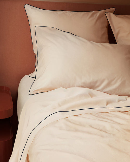 Drap Plat Percale De Coton - Finition Liseré - Nude Bourdon Noir