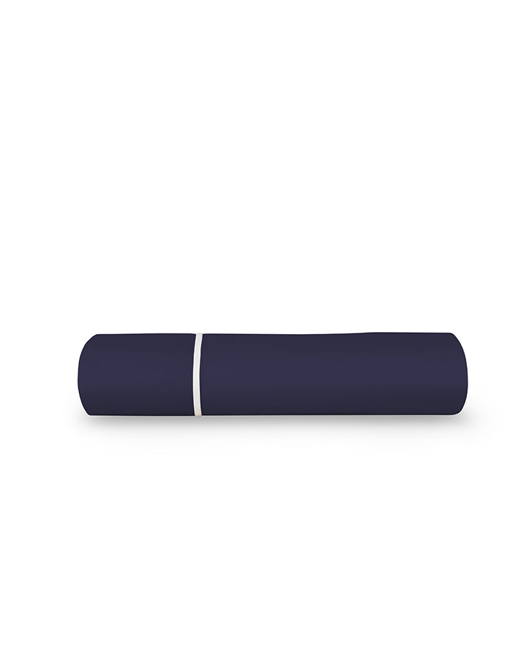 Drap Plat Percale De Coton - Finition Liseré - Bleu Nuit Bourdon Blanc