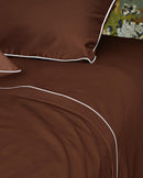 Drap Plat Percale De Coton - Finition Liseré - Chocolat Bourdon Blanc