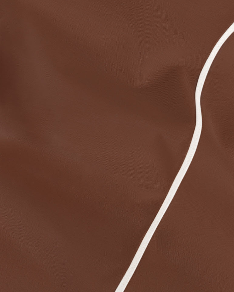 Drap Plat Percale De Coton - Finition Liseré - Chocolat Bourdon Blanc