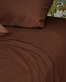 Drap Plat Percale De Coton - Finition Liseré - Chocolat Bourdon Noir