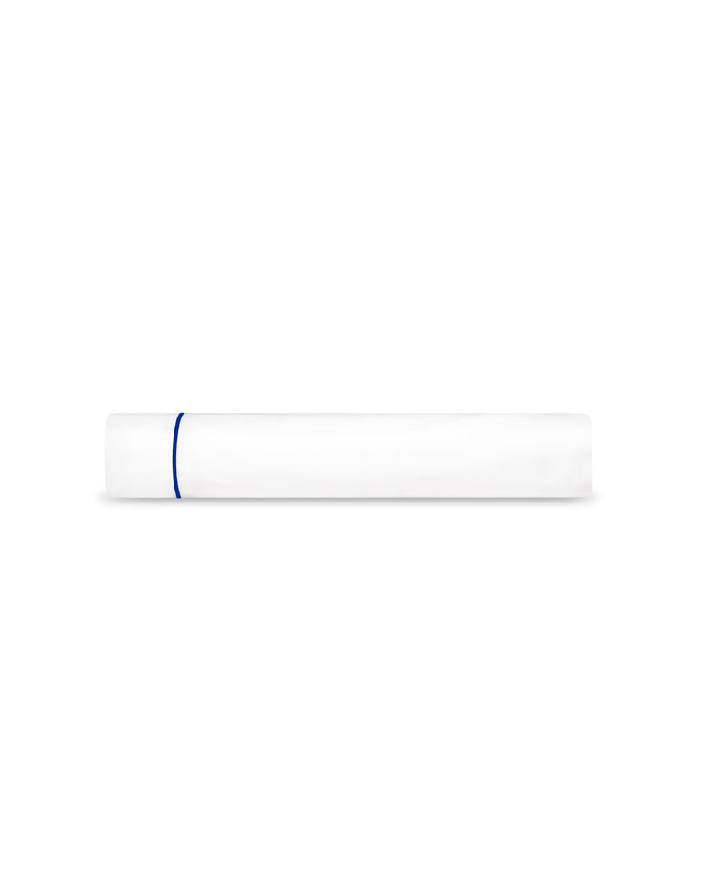 Lenzuolo Sopra in Raso di Cotone - Bianco con Cordoncino Blu Cobalto