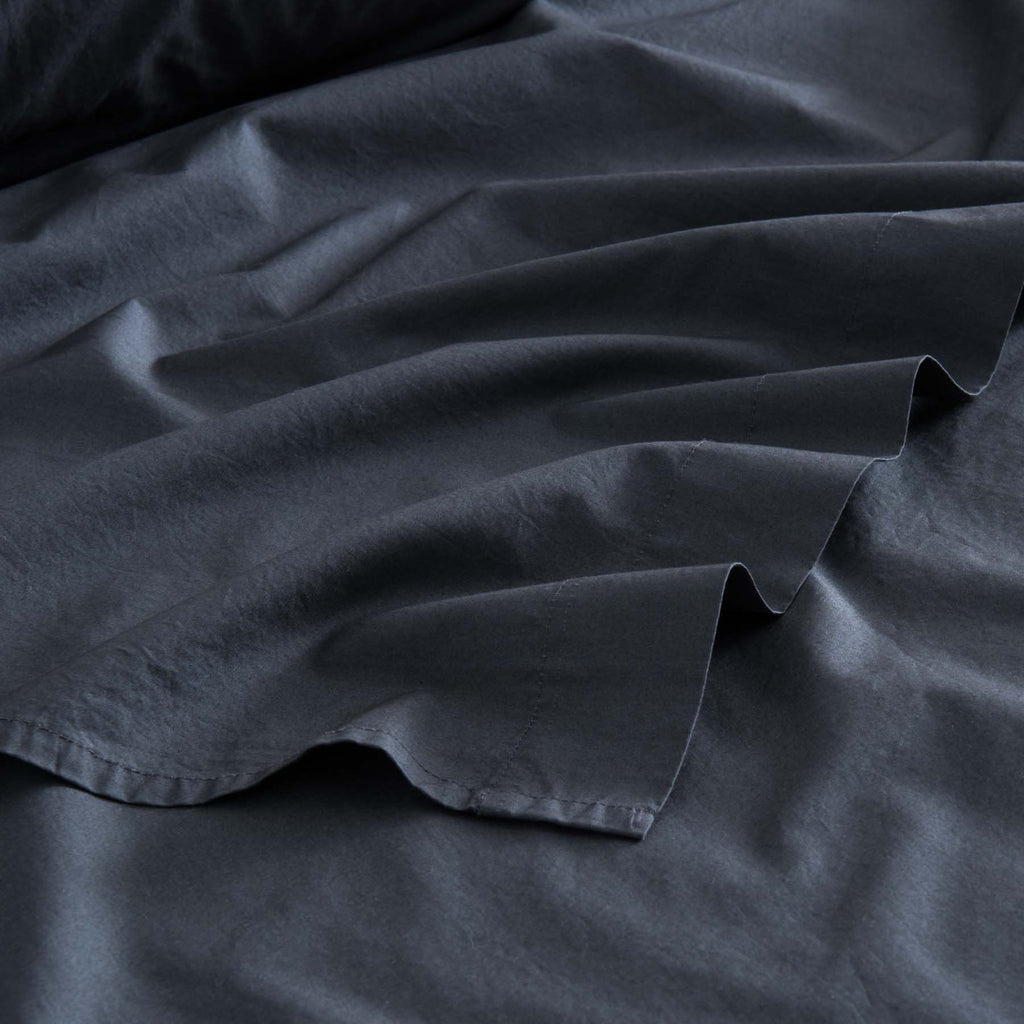 Drap Plat - En Percale De Coton Lavé 300 Fils - Gris Graphite