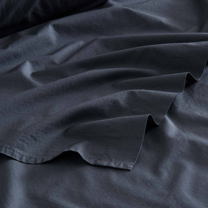 Drap Plat En Percale De Coton Lavé 300 Fils - Gris Graphite